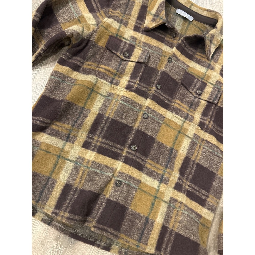 Marled Reunited Clothing Mens Plaid Flannel Shirt Jacket Elbow Patches Brown M - Picture 5 of 10